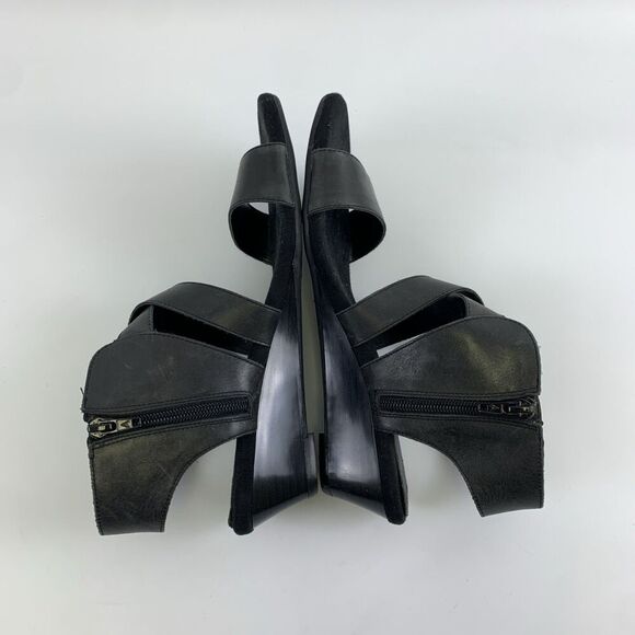 Aerosoles Propryetor Heel Rest Wedge Sandals Black Leather Buckle Zip Womens 9 - Picture 8 of 14